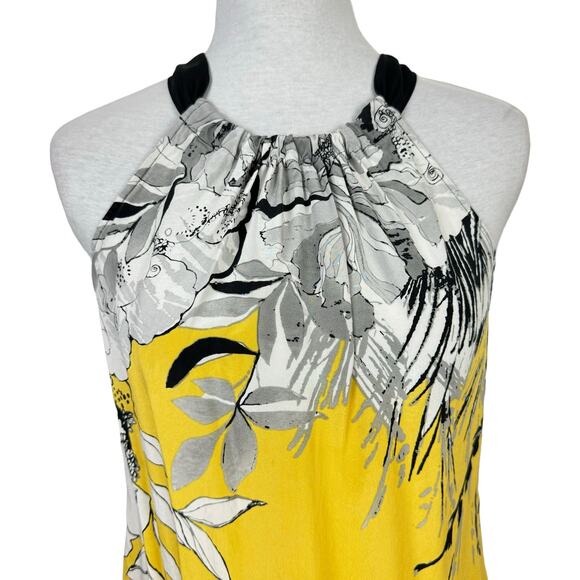T Tahari Yellow & Black Floral Print 100% Silk Sleeveless Halter Neck Blouse - Picture 4 of 9